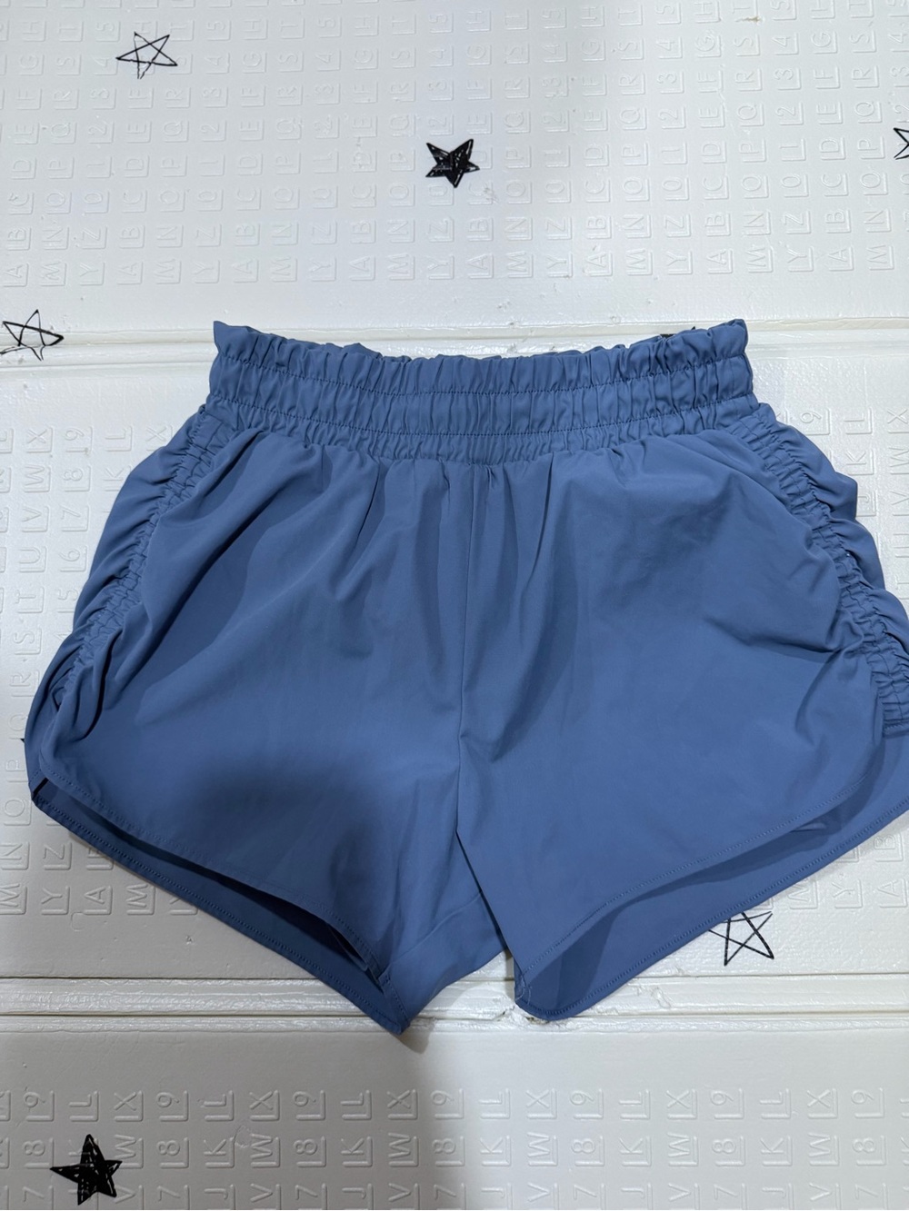 Marika Dusty Blue Elastic-Waist Athletic Shorts